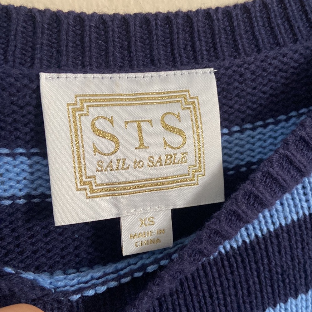 Sail to Sable Striped Knit Dress XS Navy Blue Cotton Sweater Dress Preppy - Picture 2 of 4